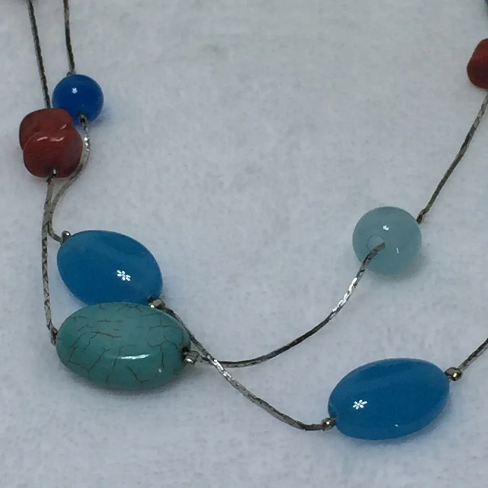 Turquoise Coral Beaded Necklace Boho Layered Long‎ Strand Fashion Jewelry